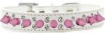 Double Crystal and Light Pink Spikes Dog Collar (size: White Size 16)