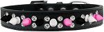 Double Crystal with Black, White and Bright Pink Spikes Dog Collar (size: Black Size 16)