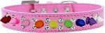 Double Crystal with Rainbow Spikes Dog Collar (size: Bright Pink Size 16)