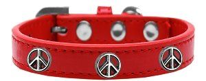 Peace Sign Widget Dog Collar (size: Red Size 14)